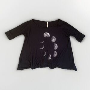 Moon Phases Eclipse Top T Shirt Small 3/4 Sleeve Off Shoulder Stretch‎ Oversized